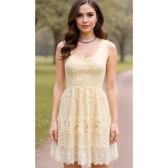 A'Reve Dresses & Skirts - A'reve Anthropologie Boho Dress Women’s Sz M Cream Lace Sleeveless Vintage Style